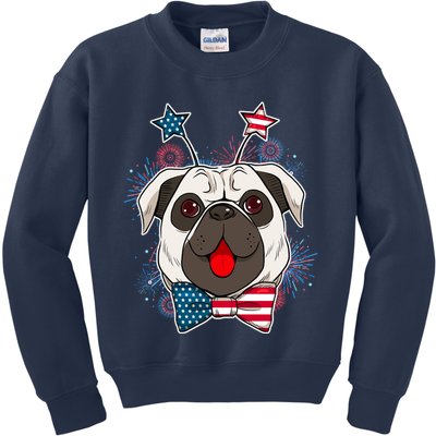 Fourth of July Fireworks Pug Dog Kids Sweatshirt