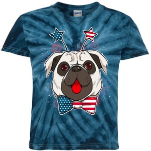 Fourth of July Fireworks Pug Dog Kids Tie-Dye T-Shirt