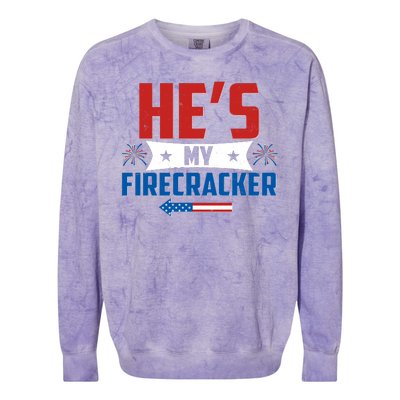 Fourth of July He's My Firecracker Matching Shirt Colorblast Crewneck Sweatshirt