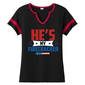 Fourth of July He's My Firecracker Matching Shirt Ladies Halftime Notch Neck Tee