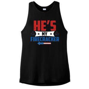 Fourth of July He's My Firecracker Matching Shirt Ladies PosiCharge Tri-Blend Wicking Tank