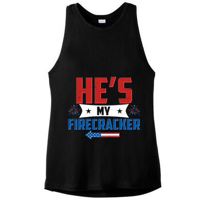 Fourth of July He's My Firecracker Matching Shirt Ladies PosiCharge Tri-Blend Wicking Tank