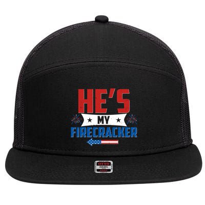 Fourth of July He's My Firecracker Matching Shirt 7 Panel Mesh Trucker Snapback Hat
