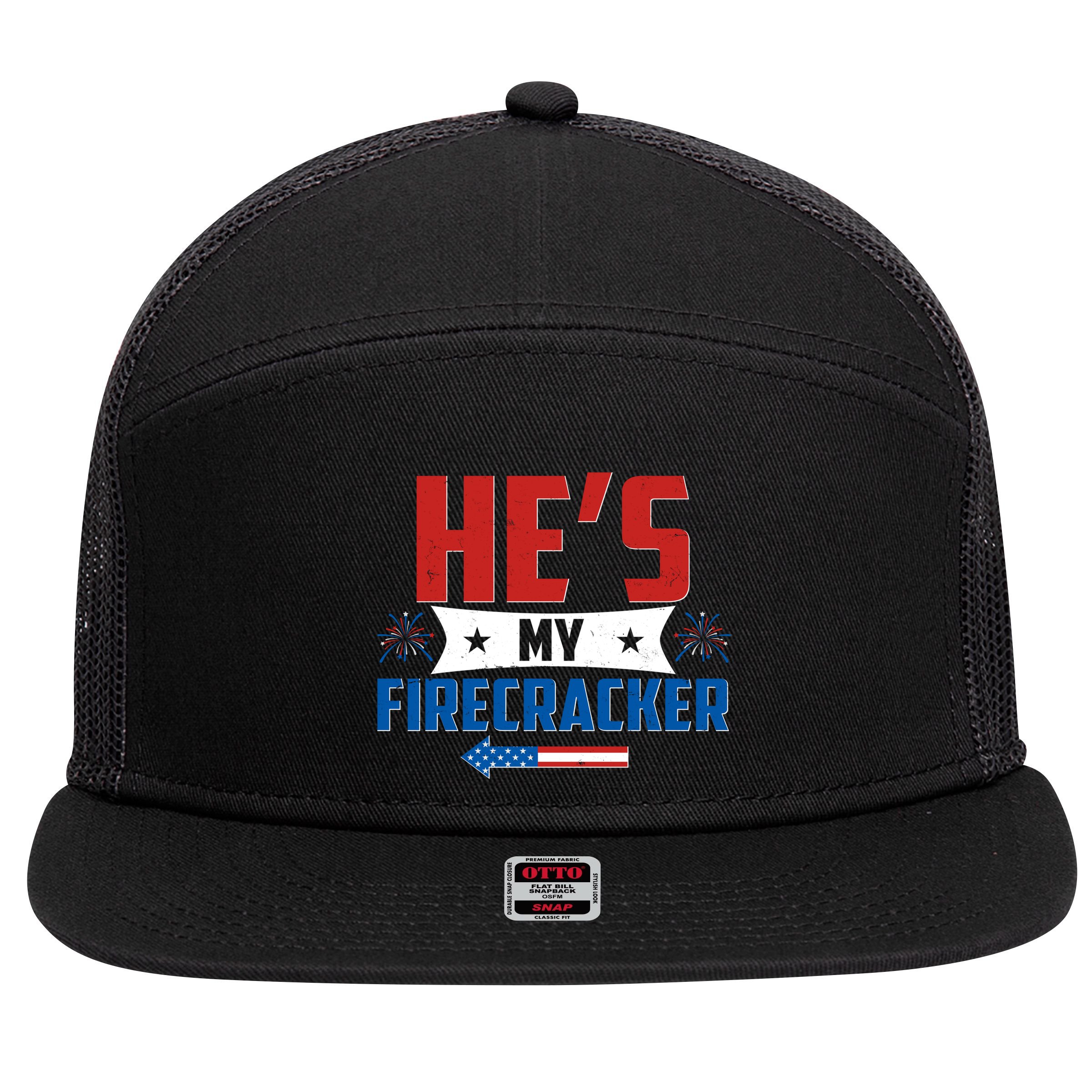 Fourth of July He's My Firecracker Matching Shirt 7 Panel Mesh Trucker Snapback Hat