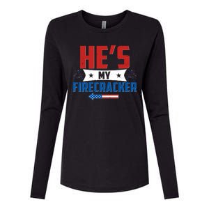 Fourth of July He's My Firecracker Matching Shirt Womens Cotton Relaxed Long Sleeve T-Shirt