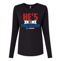 Fourth of July He's My Firecracker Matching Shirt Womens Cotton Relaxed Long Sleeve T-Shirt