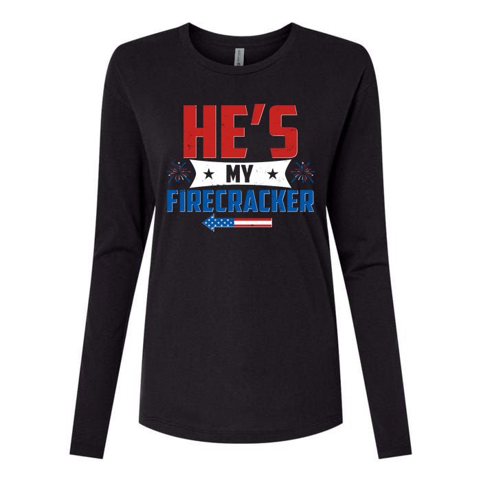 Fourth of July He's My Firecracker Matching Shirt Womens Cotton Relaxed Long Sleeve T-Shirt