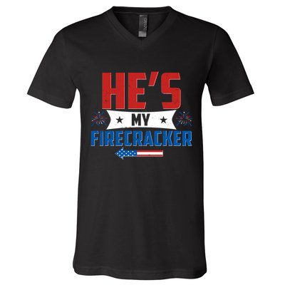 Fourth of July He's My Firecracker Matching Shirt V-Neck T-Shirt