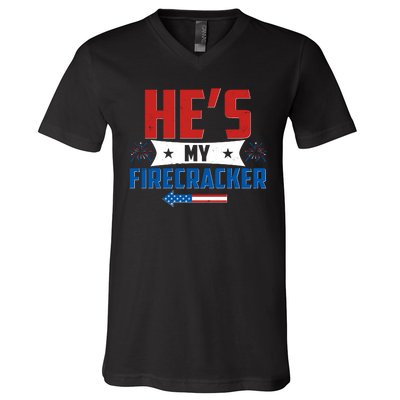 Fourth of July He's My Firecracker Matching Shirt V-Neck T-Shirt