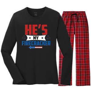 Fourth of July He's My Firecracker Matching Shirt Women's Long Sleeve Flannel Pajama Set 