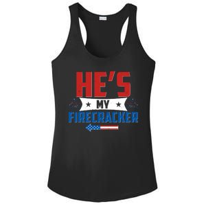 Fourth of July He's My Firecracker Matching Shirt Ladies PosiCharge Competitor Racerback Tank