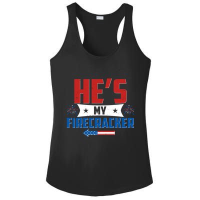 Fourth of July He's My Firecracker Matching Shirt Ladies PosiCharge Competitor Racerback Tank