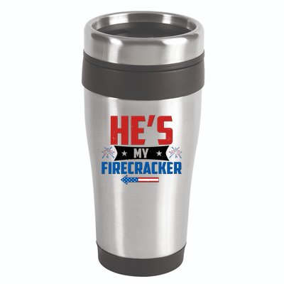Fourth of July He's My Firecracker Matching Shirt 16oz Travel Tumbler
