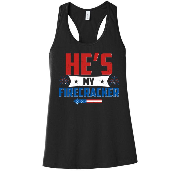 Fourth of July He's My Firecracker Matching Shirt Women's Racerback Tank