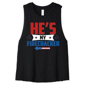 Fourth of July He's My Firecracker Matching Shirt Women's Racerback Cropped Tank