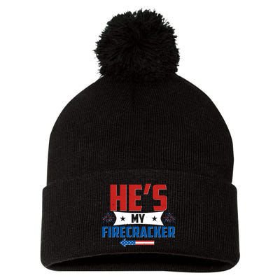 Fourth of July He's My Firecracker Matching Shirt Pom Pom 12in Knit Beanie