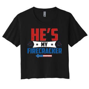 Fourth of July He's My Firecracker Matching Shirt Women's Crop Top Tee