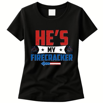 Fourth of July He's My Firecracker Matching Shirt Womens T-Shirt