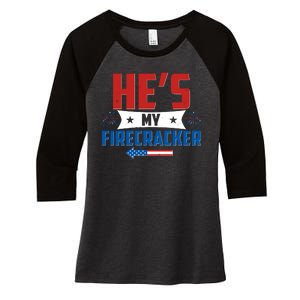 Fourth of July He's My Firecracker Matching Shirt Women's Tri-Blend 3/4-Sleeve Raglan Shirt