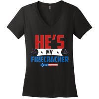 Fourth of July He's My Firecracker Matching Shirt Women's V-Neck T-Shirt