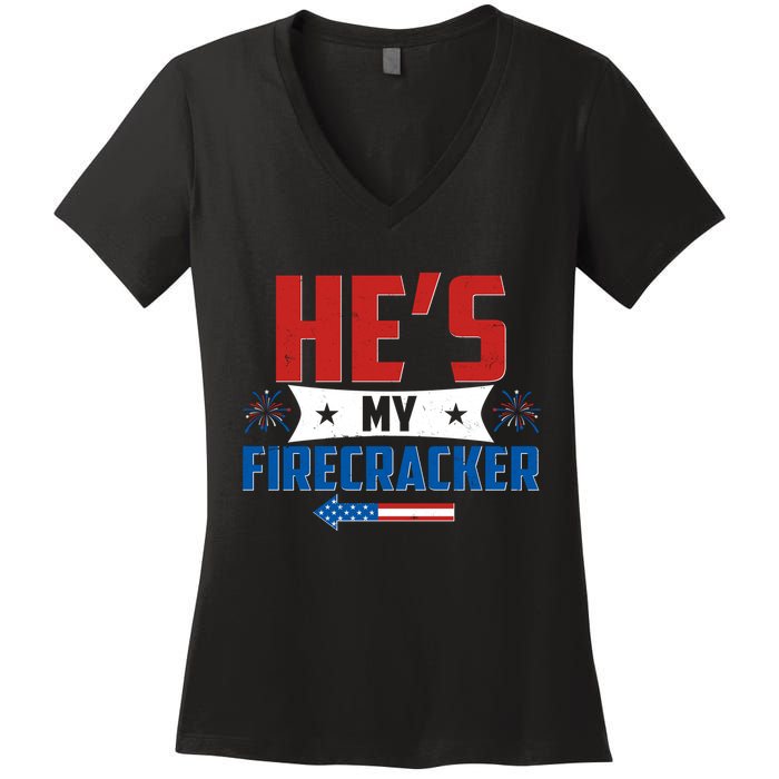 Fourth of July He's My Firecracker Matching Shirt Women's V-Neck T-Shirt