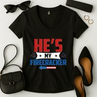 Fourth of July He's My Firecracker Matching Shirt Women's V-Neck T-Shirt