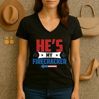 Fourth of July He's My Firecracker Matching Shirt Women's V-Neck T-Shirt