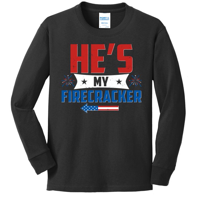 Fourth of July He's My Firecracker Matching Shirt Kids Long Sleeve Shirt