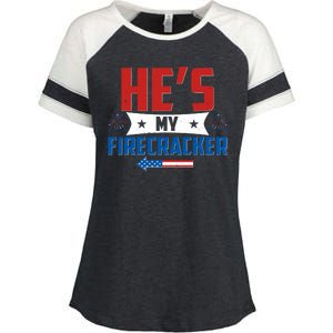 Fourth of July He's My Firecracker Matching Shirt Enza Ladies Jersey Colorblock Tee