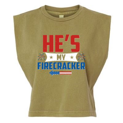 Fourth of July He's My Firecracker Matching Shirt Garment-Dyed Women's Muscle Tee