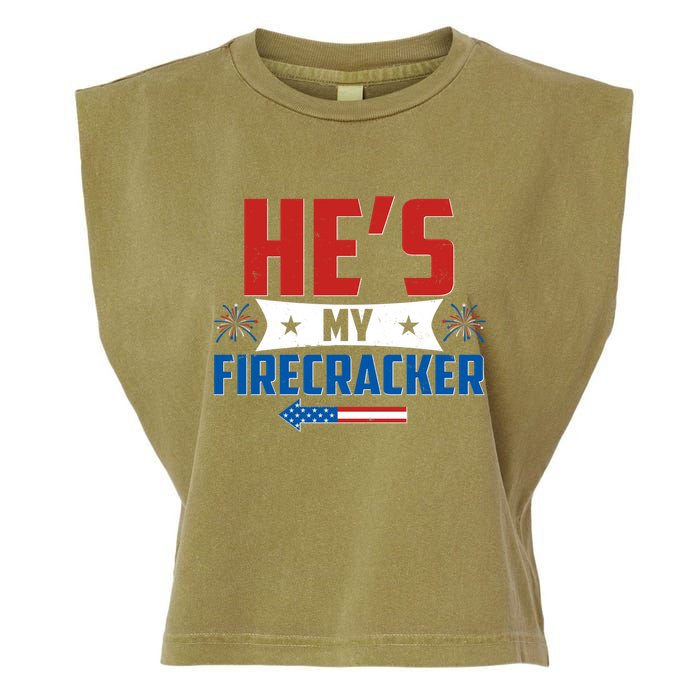 Fourth of July He's My Firecracker Matching Shirt Garment-Dyed Women's Muscle Tee