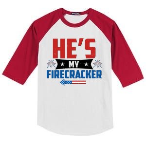 Fourth of July He's My Firecracker Matching Shirt Kids Colorblock Raglan Jersey