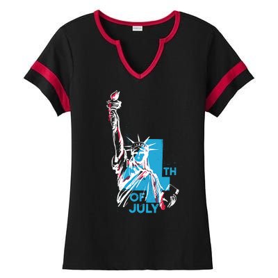 Fourth Of July Statue Of Liberty Ladies Halftime Notch Neck Tee