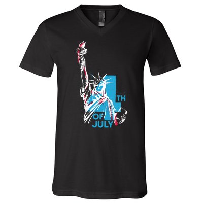 Fourth Of July Statue Of Liberty V-Neck T-Shirt