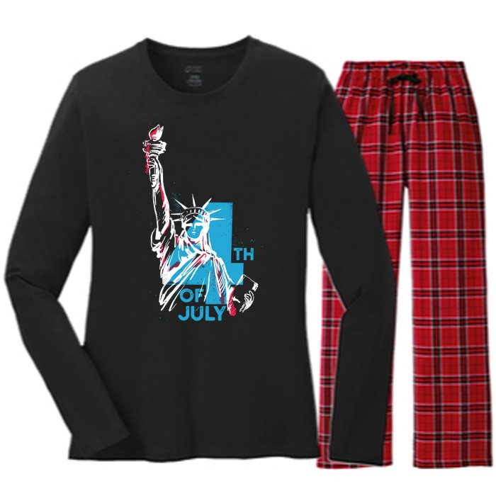 Fourth Of July Statue Of Liberty Women's Long Sleeve Flannel Pajama Set 