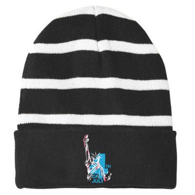 Fourth Of July Statue Of Liberty Striped Beanie with Solid Band