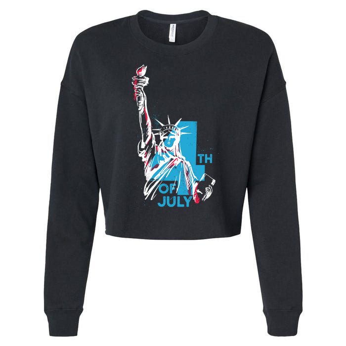 Fourth Of July Statue Of Liberty Cropped Pullover Crew