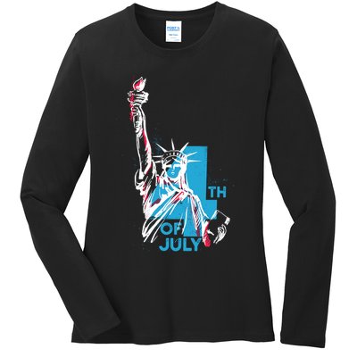 Fourth Of July Statue Of Liberty Ladies Long Sleeve Shirt