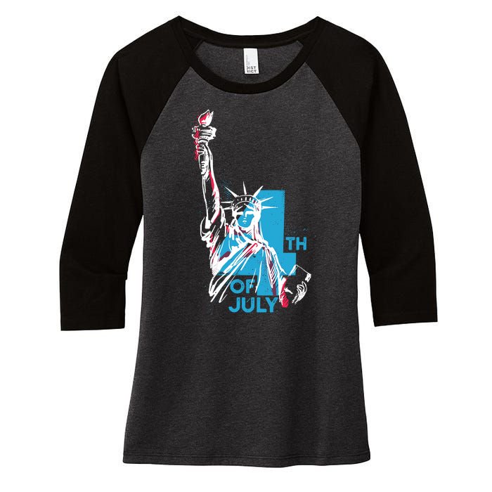 Fourth Of July Statue Of Liberty Women's Tri-Blend 3/4-Sleeve Raglan Shirt