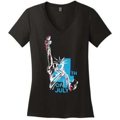 Fourth Of July Statue Of Liberty Women's V-Neck T-Shirt