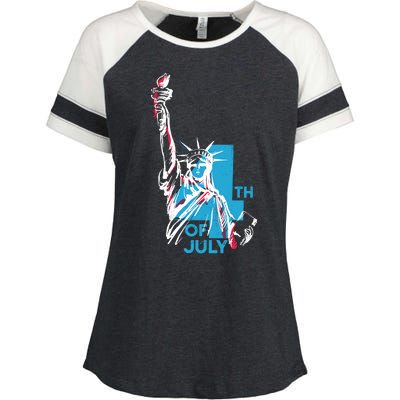 Fourth Of July Statue Of Liberty Enza Ladies Jersey Colorblock Tee