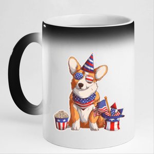 Fourth of July USA American Corgi 11oz Black Color Changing Mug