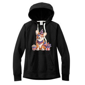 Fourth of July USA American Corgi Women's Fleece Hoodie