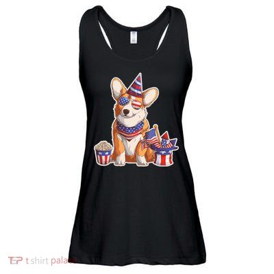 Fourth of July USA American Corgi Ladies Essential Flowy Tank