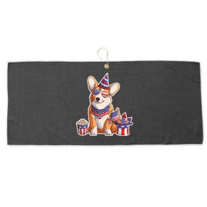 Fourth of July USA American Corgi Large Microfiber Waffle Golf Towel