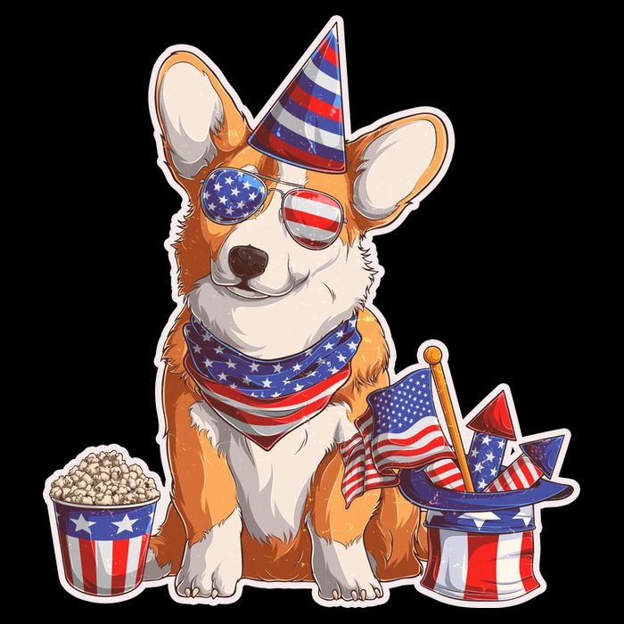 Fourth of July USA American Corgi Tie-Dye T-Shirt