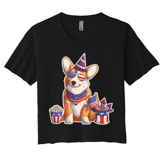 Fourth of July USA American Corgi Crop Top