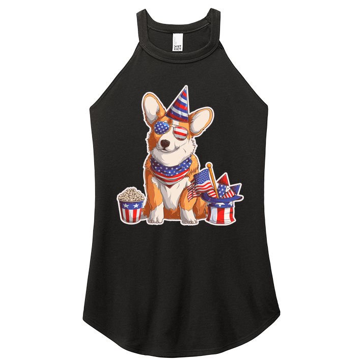 Fourth of July USA American Corgi Women's Perfect Tri Rocker Tank