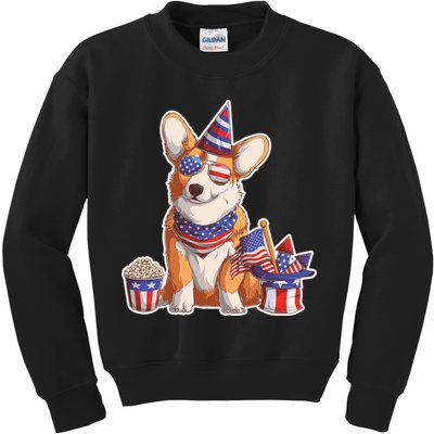 Fourth of July USA American Corgi Kids Sweatshirt
