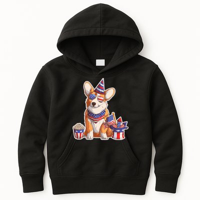 Fourth of July USA American Corgi Kids Hoodie